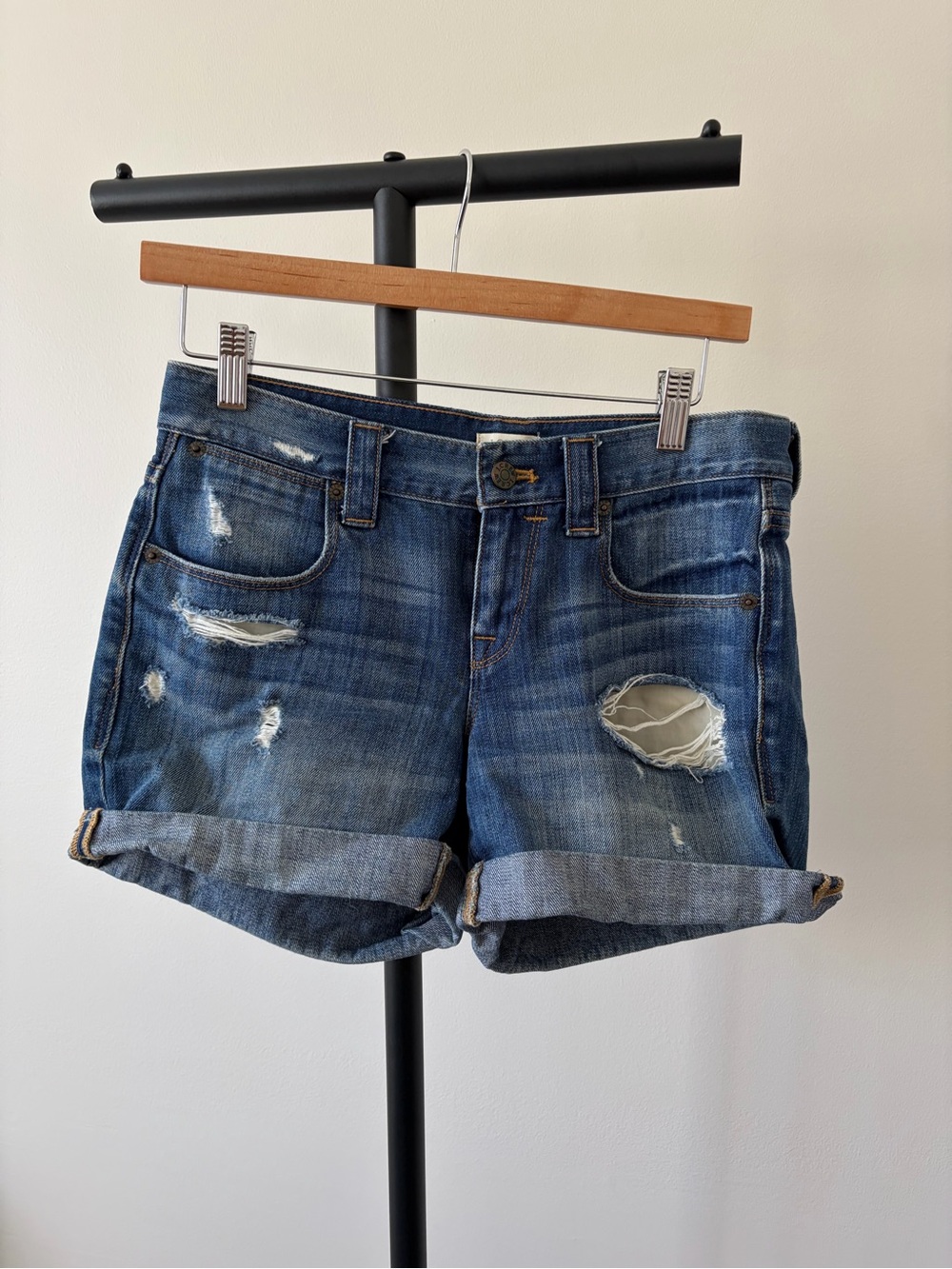 J. Crew Distressed Rolled Cuff Denim Shorts - Medium Blue